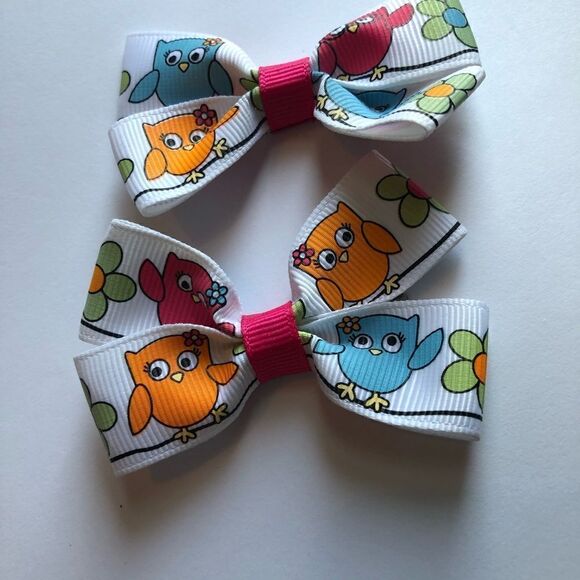 Bow pair hair bows accessories Wise owls nature - Picture 7 of 8